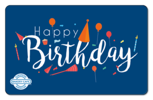 Decorative Happy Birthday text on a solid blue background.