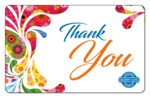 Decorative Thank You script surrounded by a floral pattern.